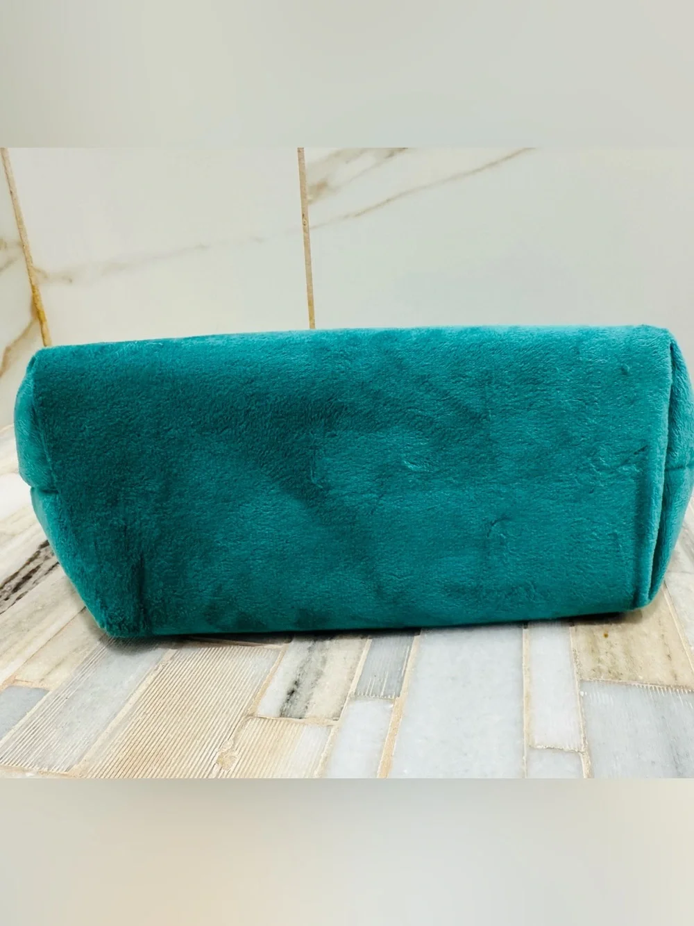 Juicy Couture Teal Velour Cosmetic Makeup Travel Pouch Rhinestone Logo